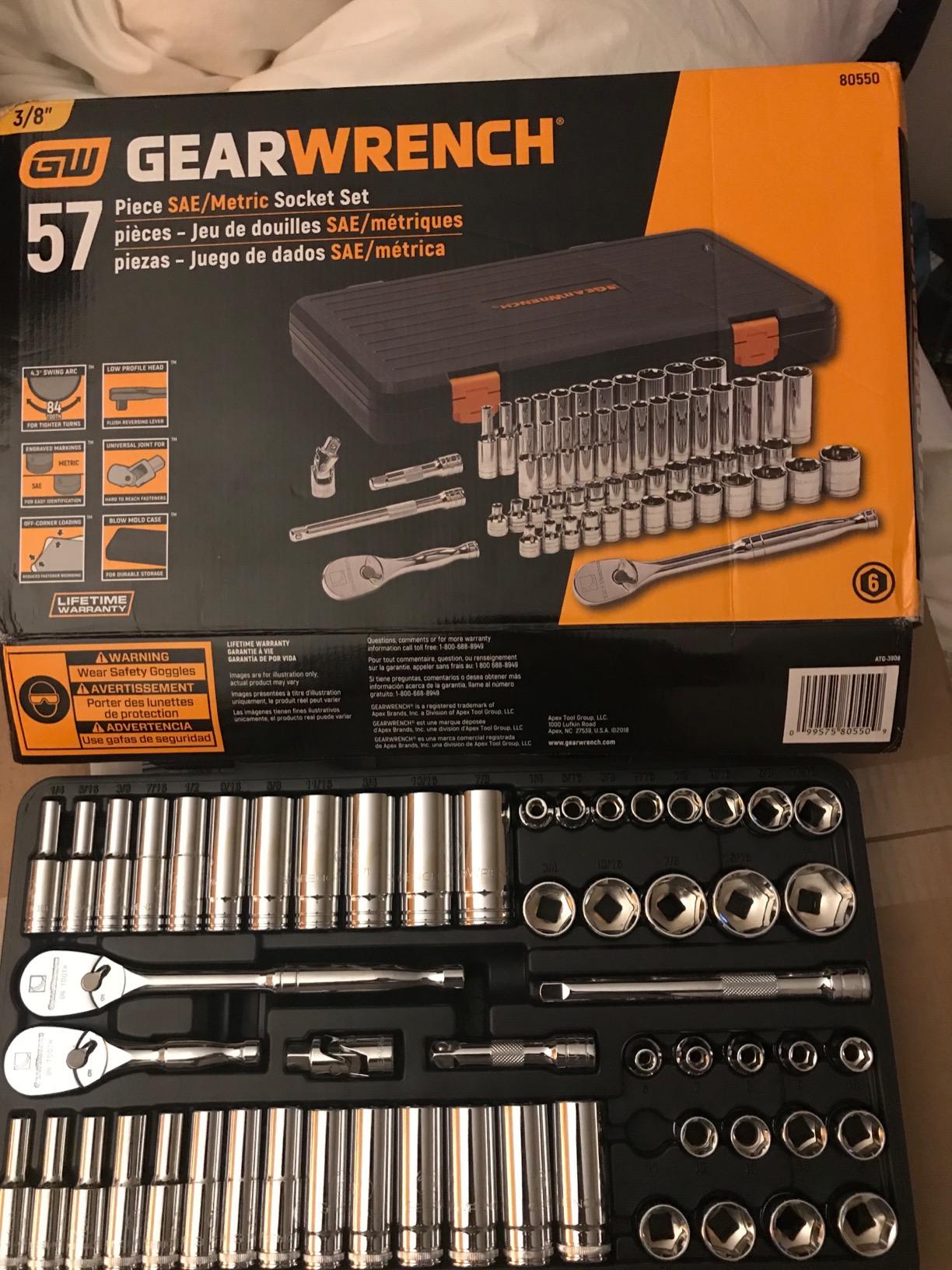 GEARWRENCH 80559 24-delars 3/8-tums mekanikerverktygssats med spärrskaft, hylsor, förlängare och förvaringslåda