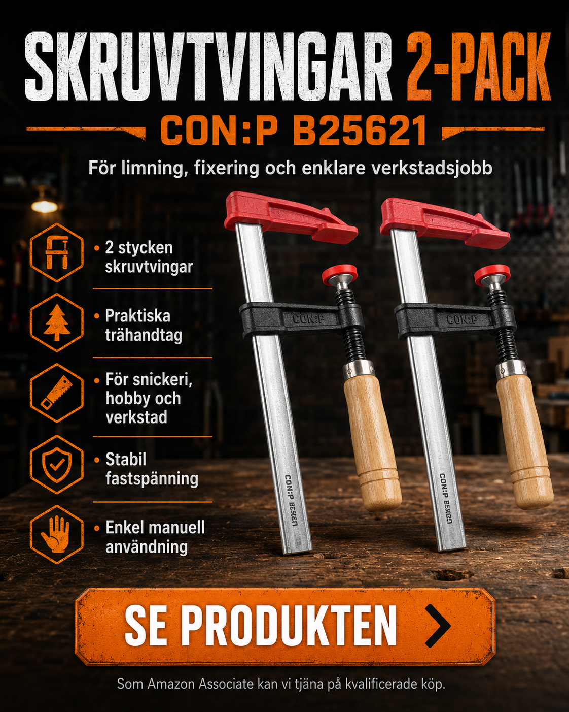 CON:P B25621 skruvtvingar 2-pack för limning, fixering och verkstadsjobb